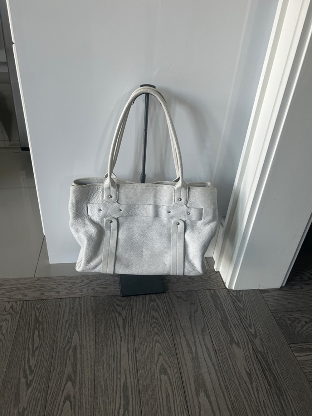 Salvatore Ferragamo White Pebbled Leather Tote